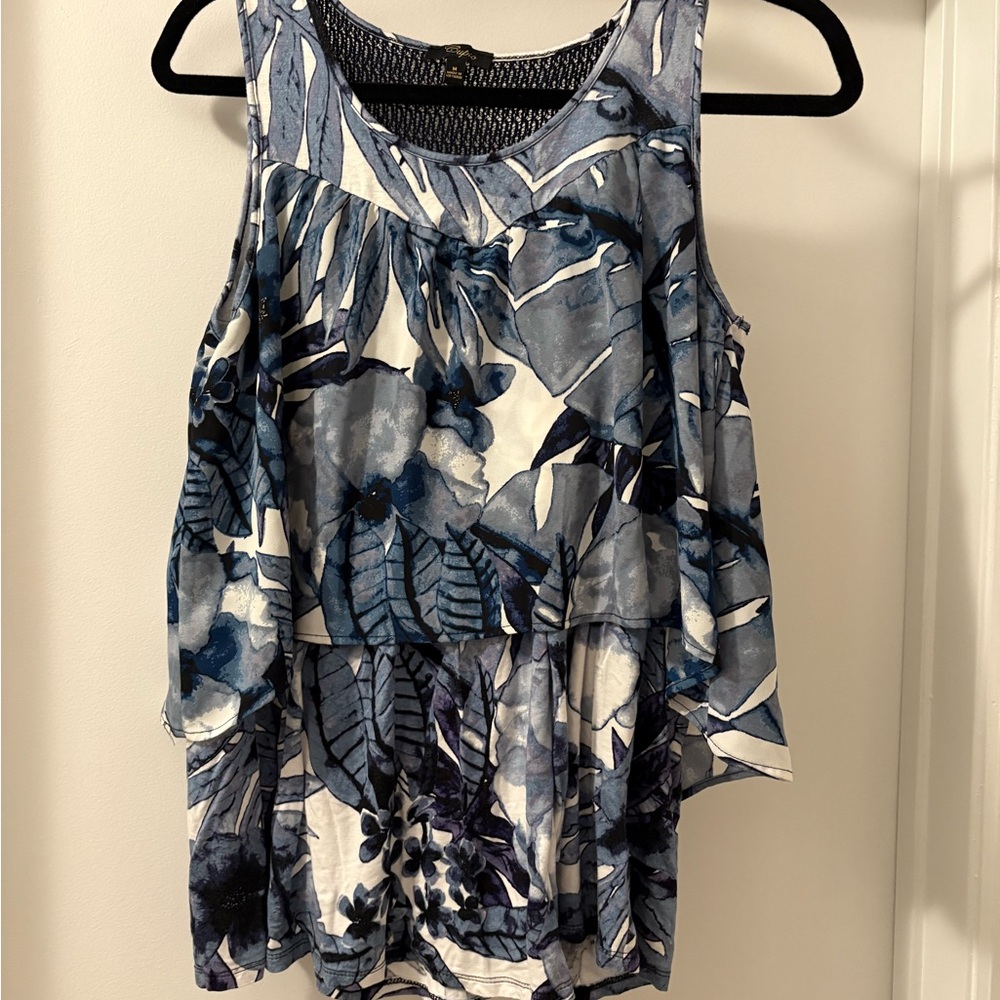 Cupio Blue and White Floral Tank Top